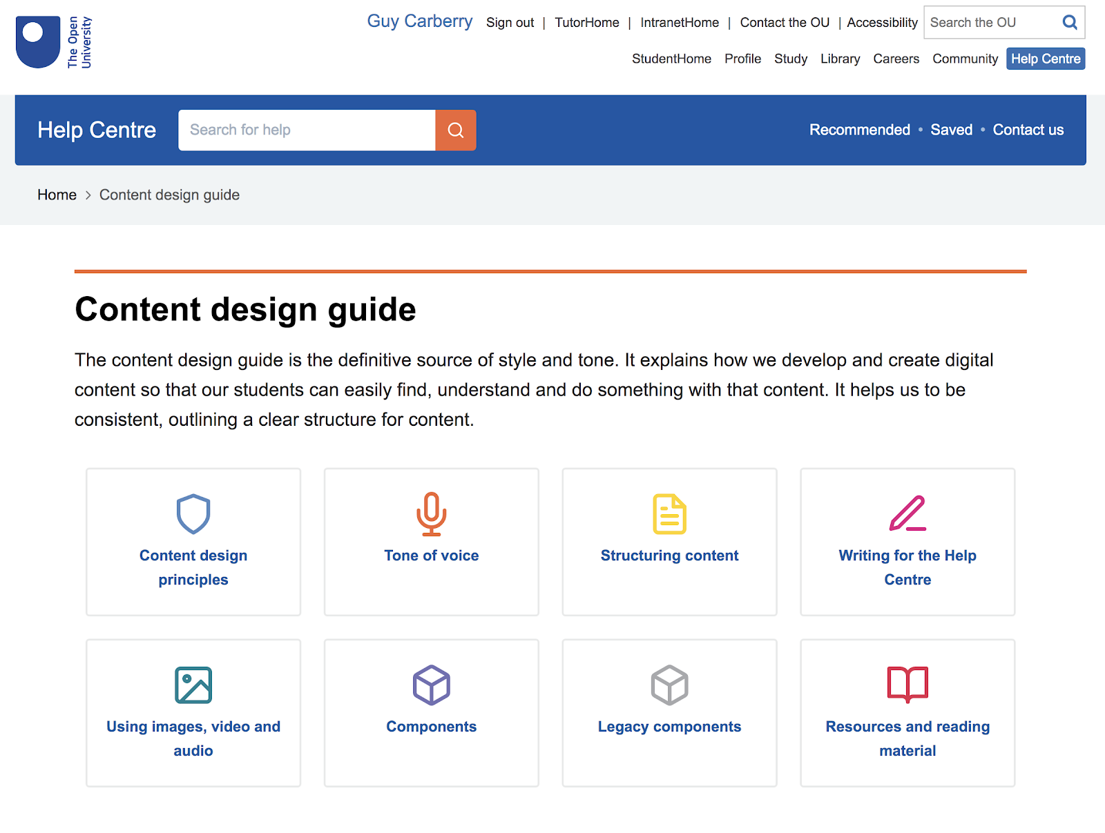 A screenshot of the Help Centre Content Design Guide